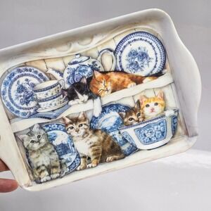 Kitten Trinket Tray‎ Small Blue White Cat Melamine Cottagecore